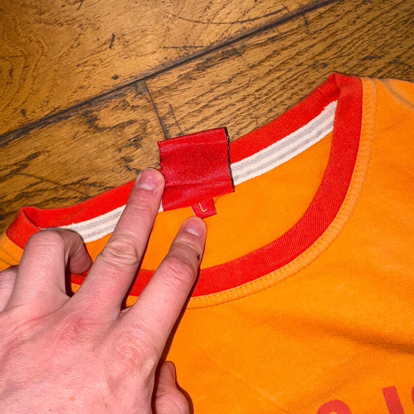 Vintage Orange Japan Sailing Embroidered Long Sleeve Graphic T-Shirt - S