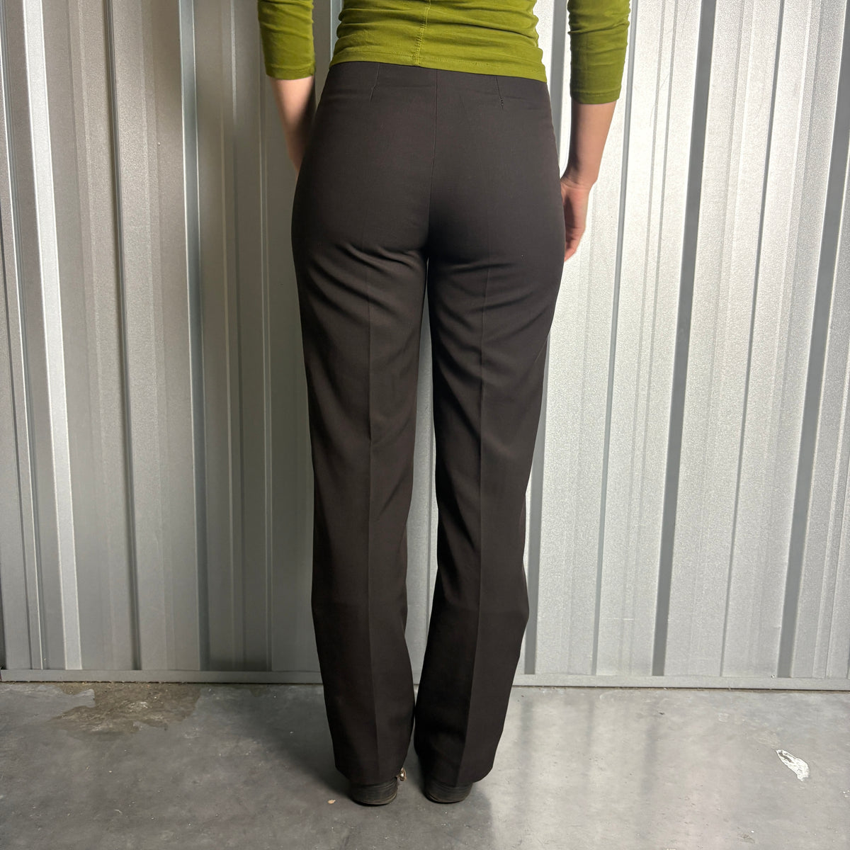 Brown High Waisted Y2K Italian Straight Leg Tailored Smart Trousers - 28