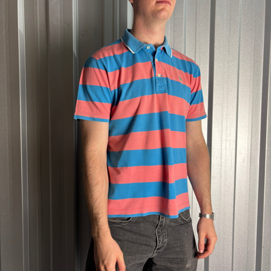 Vintage Lacoste Blue Pink Stripe 00s Polo Shirt - S