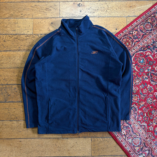 Vintage Reebok Navy Fleece Double Zip Embroidered Sweatshirt - XL