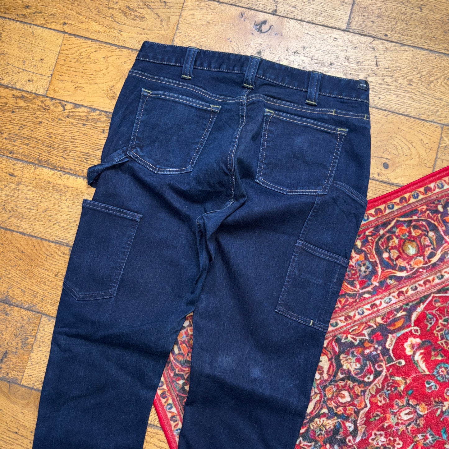 Vintage Navy Blue Slim Double Knee Workwear Jeans - 34L