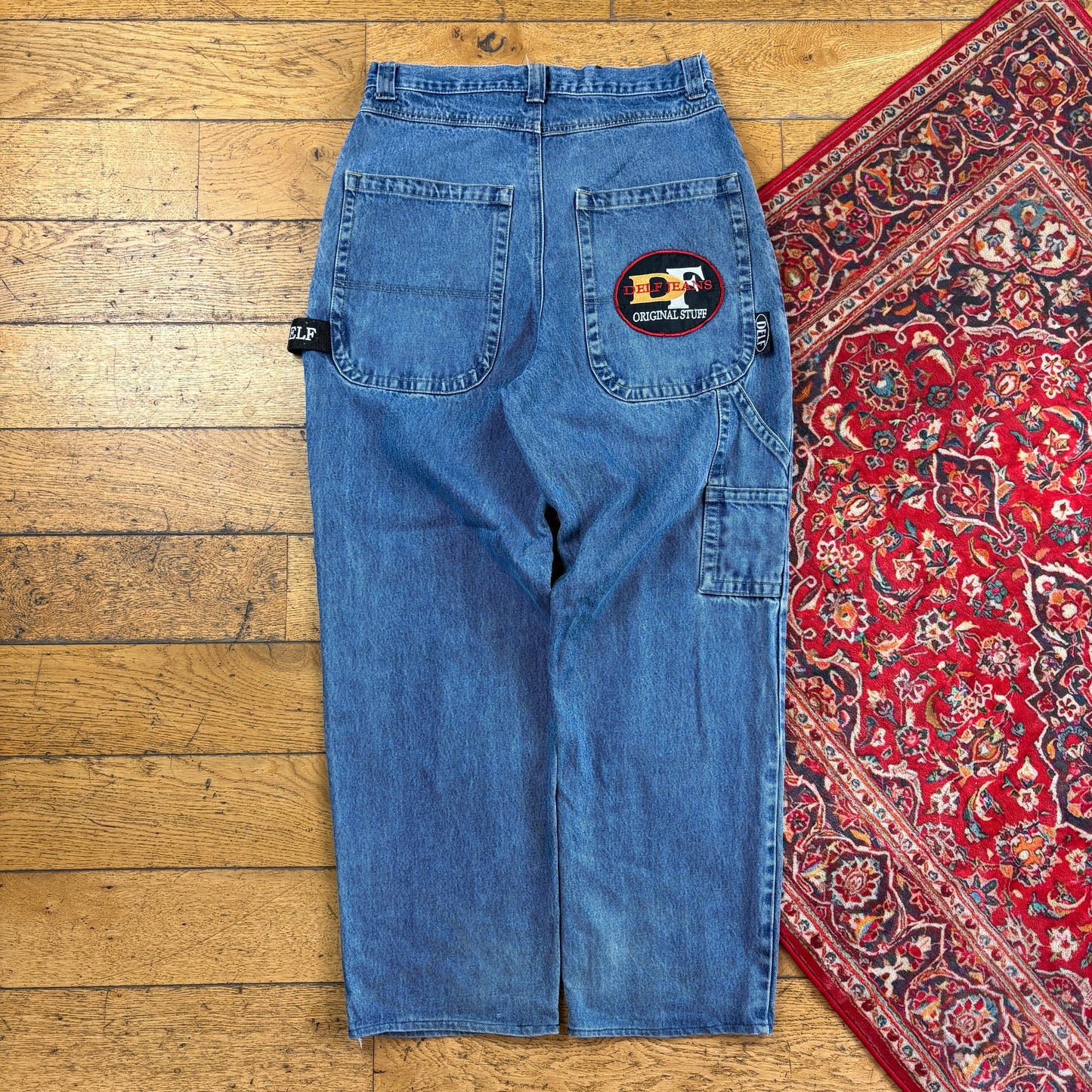 Vintage Delf Blue Carpenter Embroidered Y2K Hip Hop Baggy Jeans - 34