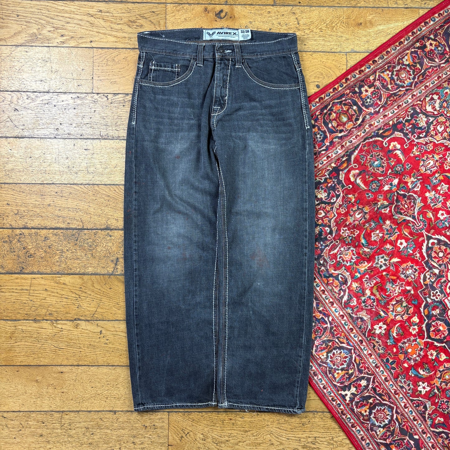 Vintage Avirex Black Embroidered Y2K Hip Hop Baggy Jeans - 32