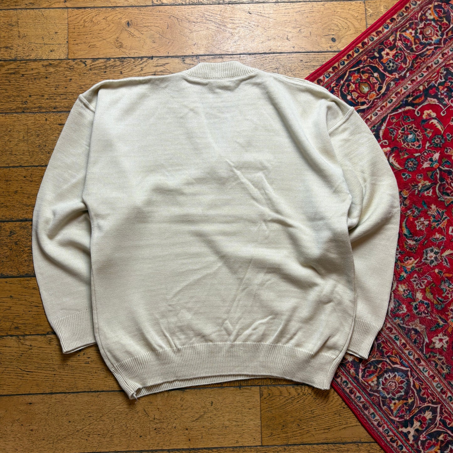 Vintage Chemise Lacoste Cream Chunky Knit Jumper - XL