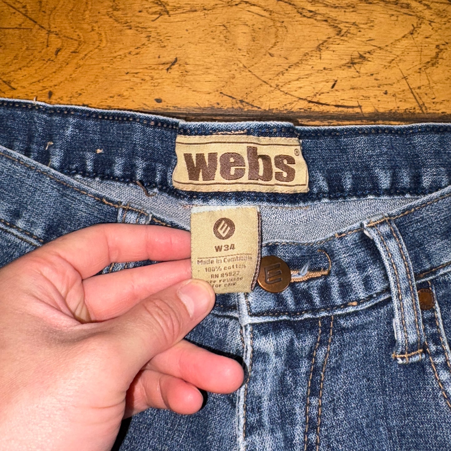 Vintage Webs Blue Embroidered Y2K Hip Hop Baggy Jeans Shorts Jorts - 34