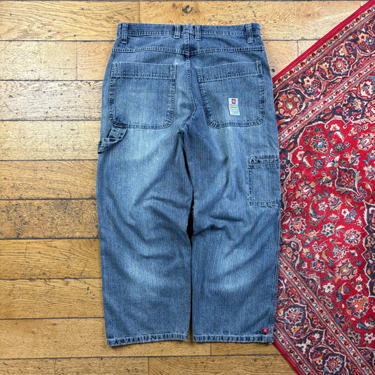 Vintage Low Rider Grey Embroidered Y2K Hip Hop Baggy Jeans - 36