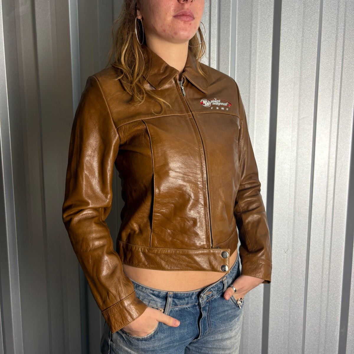Planet Hollywood 1998 Brown Embroidered Womens Leather Jacket - Size 8