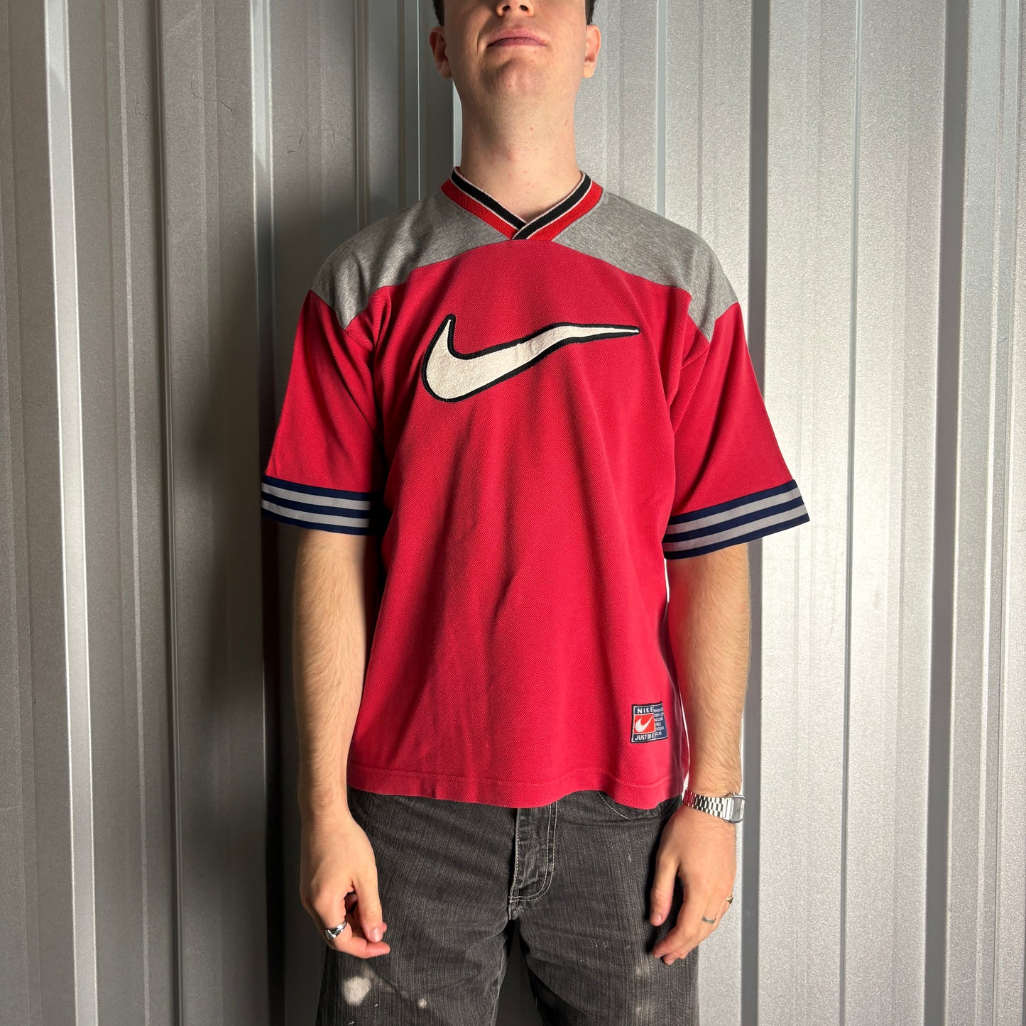 Vintage 90s Nike Pink Swoosh Raglan  T-Shirt - L
