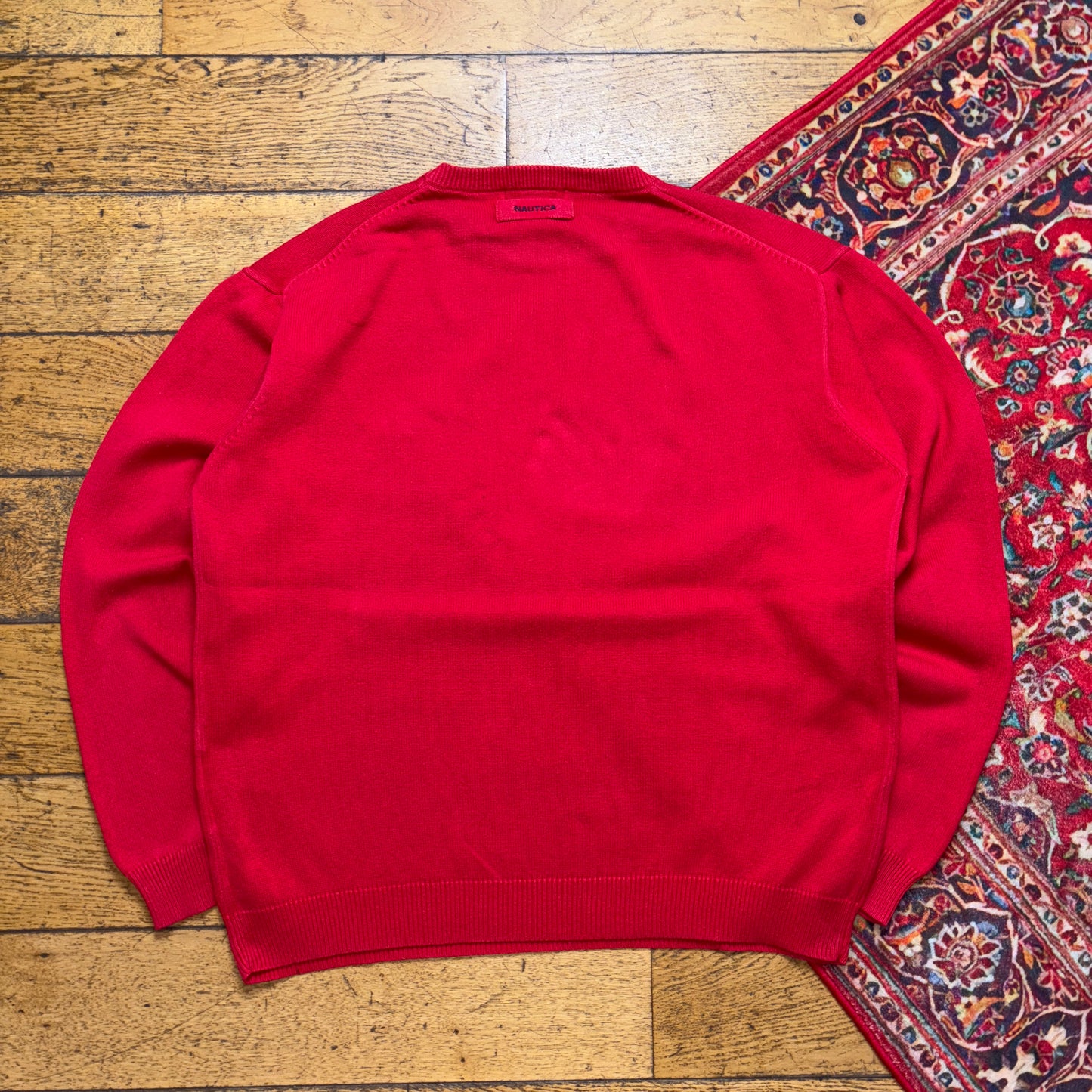 Vintage Nautica Red Embroidered Knit Jumper - L