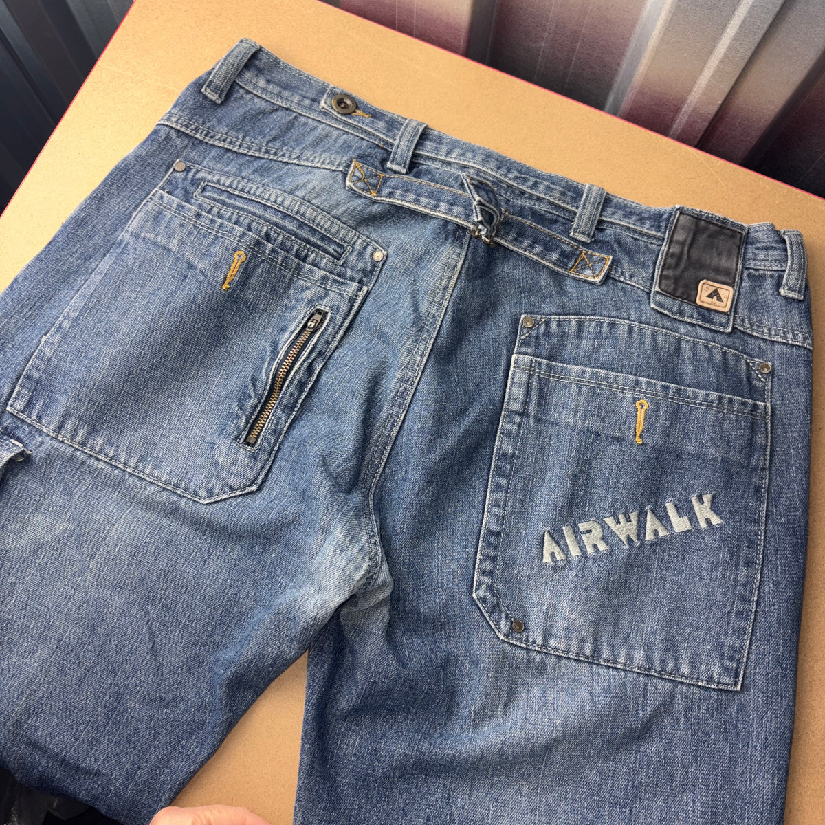 Airwalk Buckle Back Blue Cargo Embroidered Hip Hop Y2K Baggy Jeans - 36S