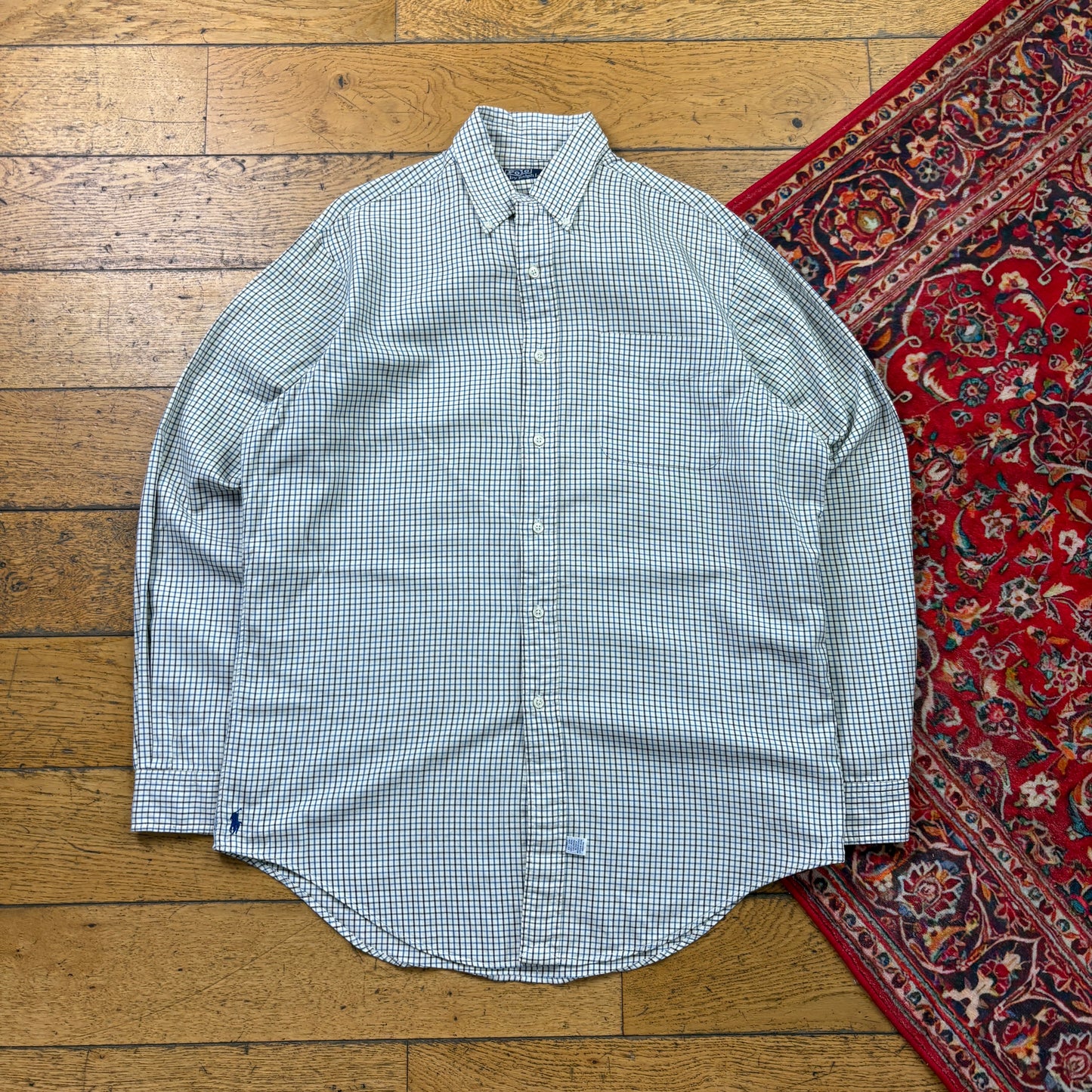 Vintage Ralph Lauren Cream Check Embroidered Shirt - L