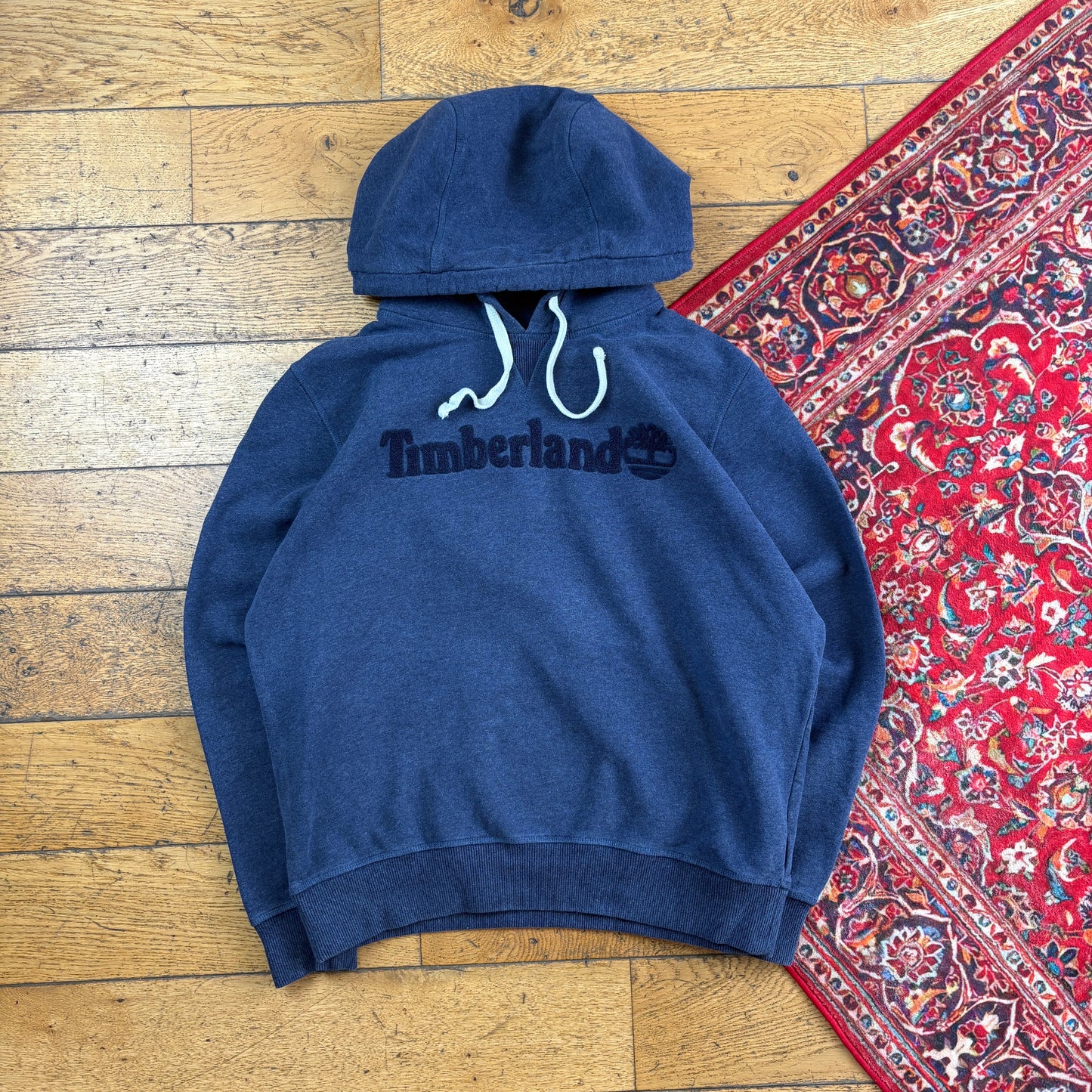 Vintage Timberland Navy Embroidered Hoodie Sweatshirt - L