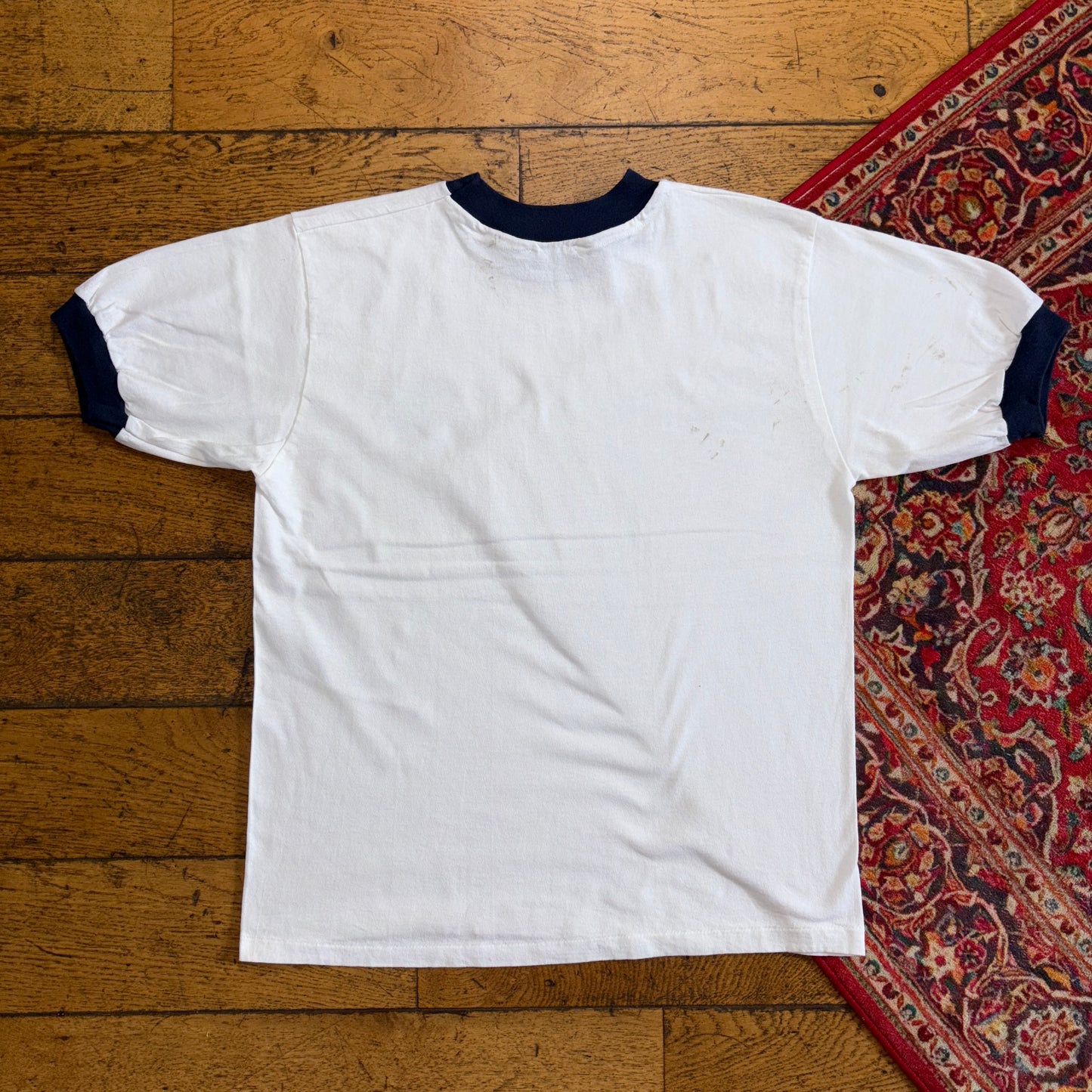 Vintage 70s White Ringer US Navy Single Stitch Graphic T-Shirt - S