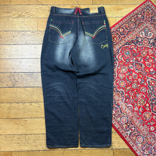 Vintage Coogi Washed Black Embroidered Y2K Hip Hop Baggy Jeans - 38