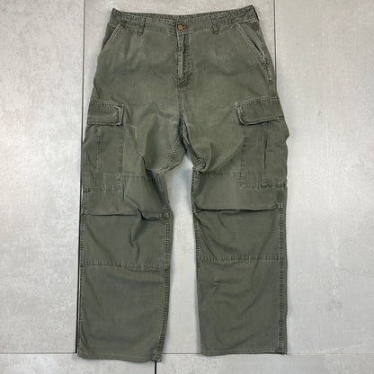 Vintage Carhartt Green Khaki Workwear Carpenter Baggy Cargo Trousers - 34