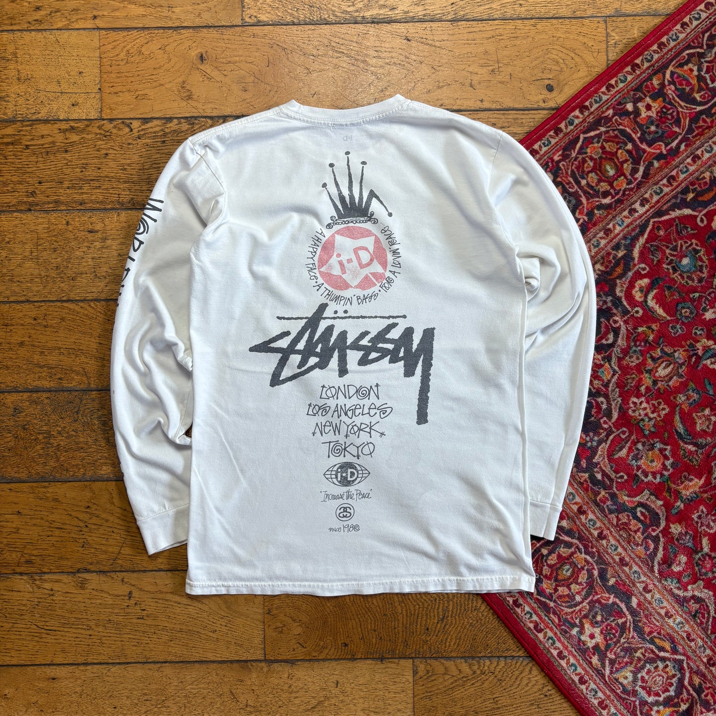 Vintage Stussy White Long Sleeve Graphic T-Shirt - XS