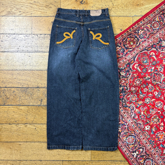 Vintage Rocawear Black Embroidered Y2K Hip Hop Baggy Jeans - 28