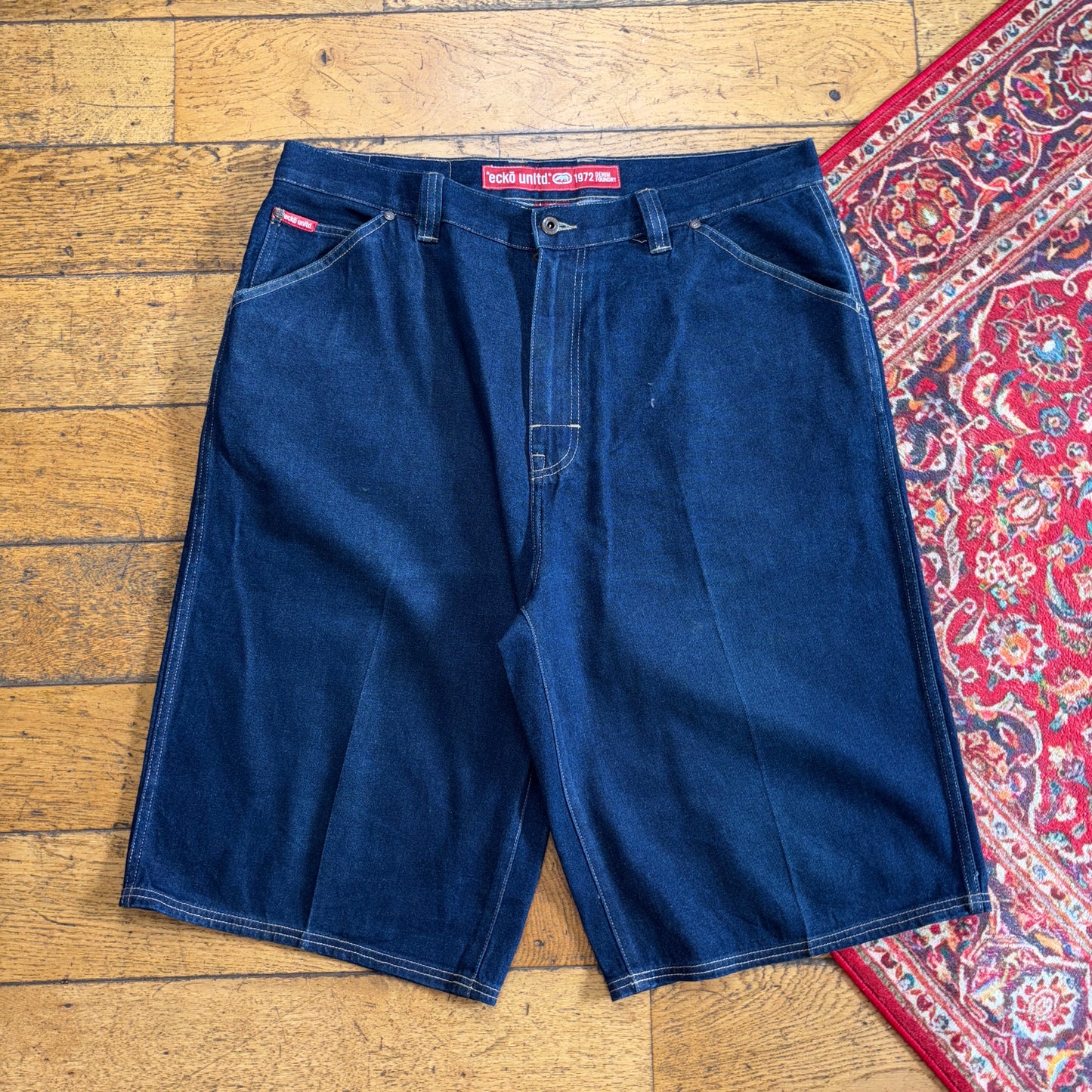 Vintage Ecko Unltd Blue Embroidered Y2K Hip Hop Baggy Jeans Shorts Jorts - 38