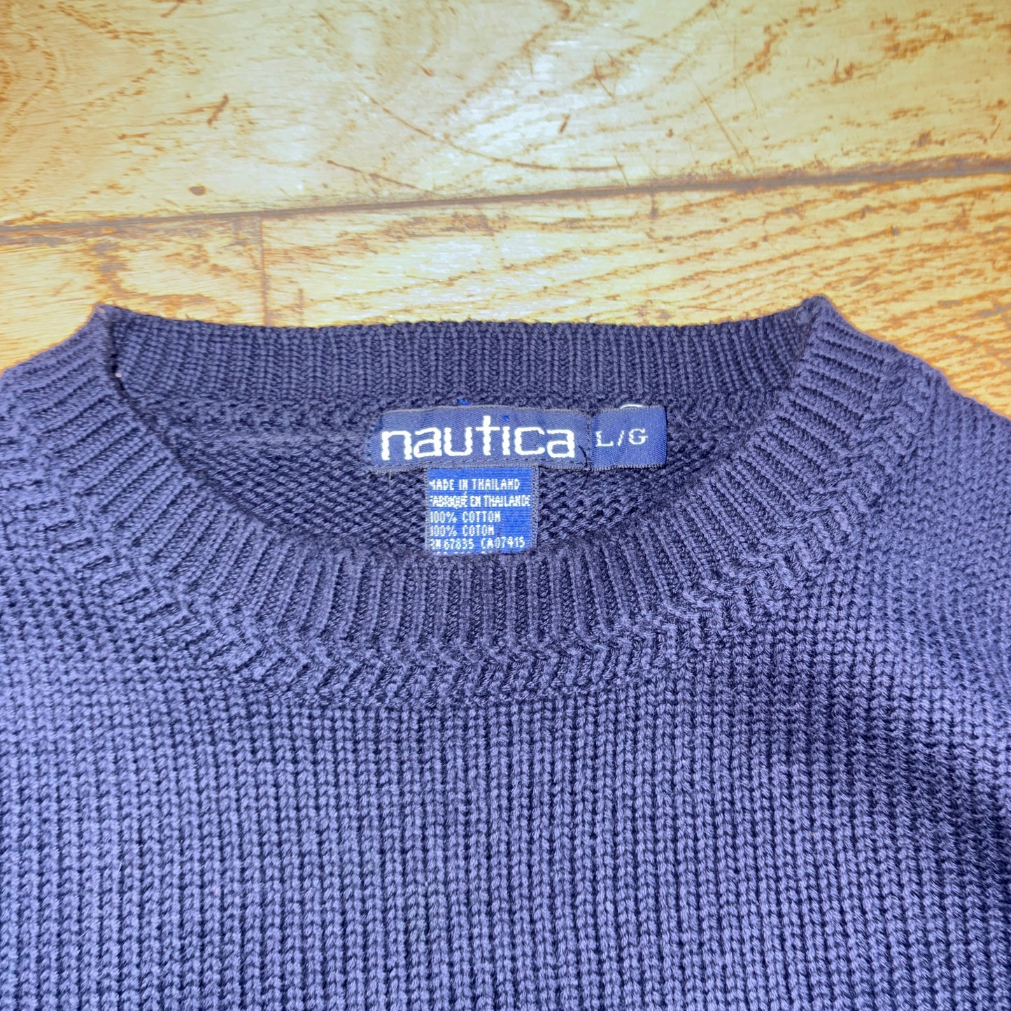 Vintage Nautica Navy Embroidered Knit Jumper - XL