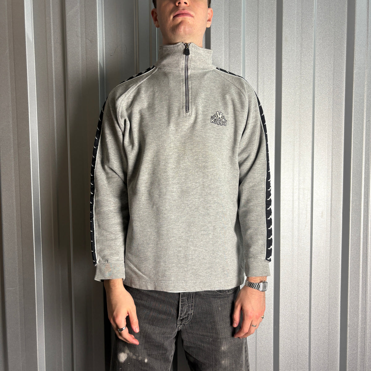 Vintage 90s Kappa Grey Zip Embroidered Sweatshirt - M