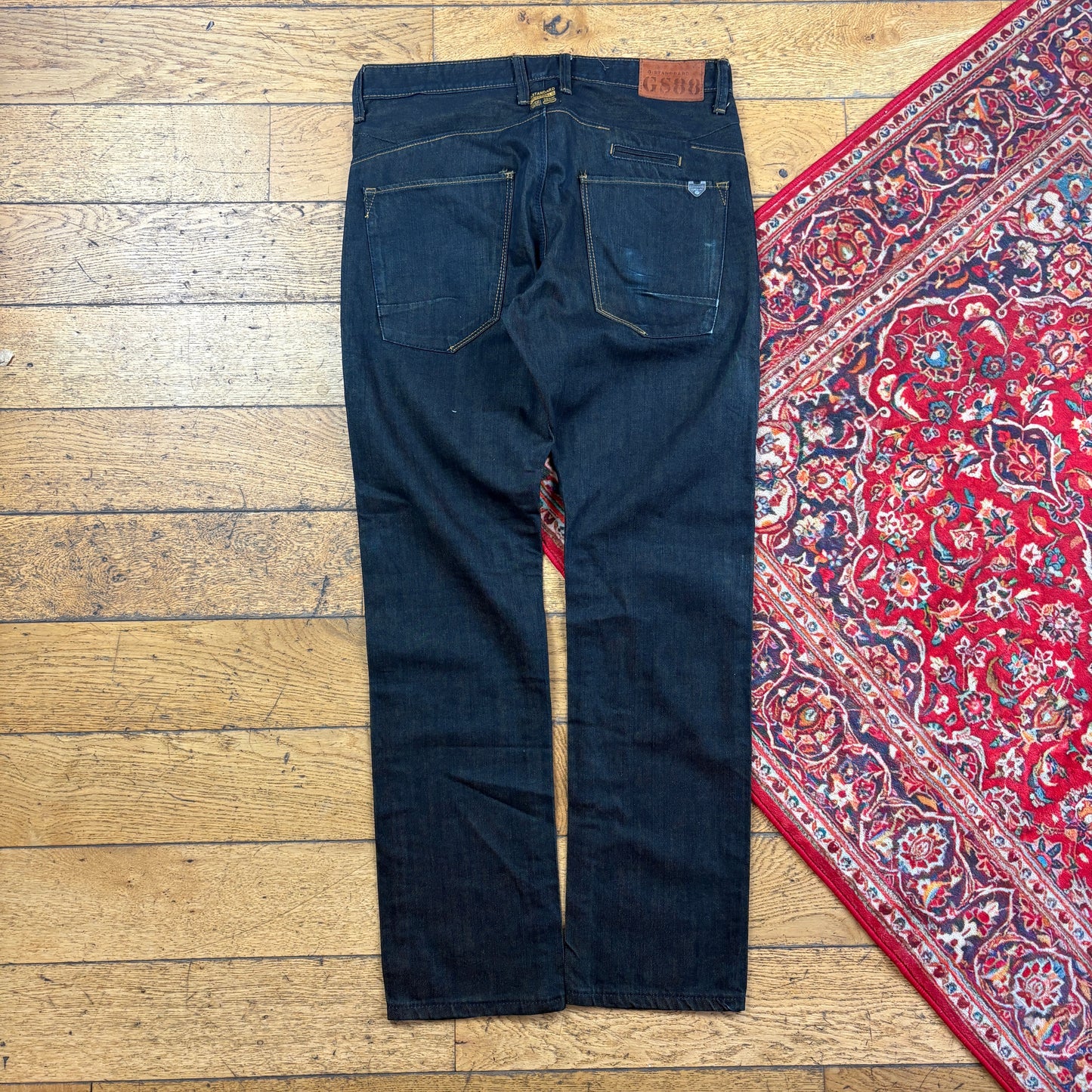 Vintage Dark Indigo Blue Embroidered Y2K Hip Hop Straight Jeans - 36