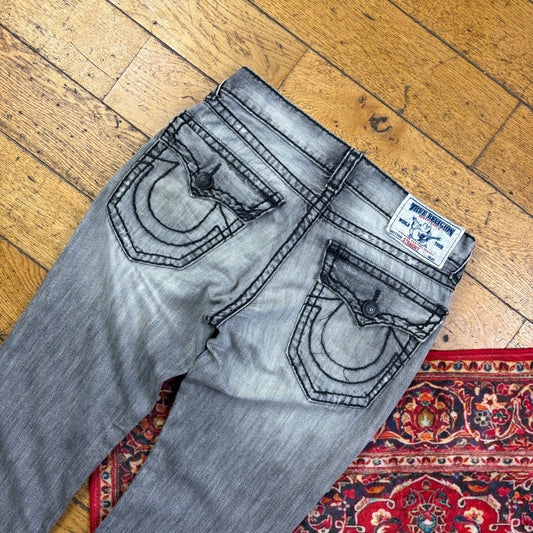 Vintage True Religion Grey Embroidered Y2K Hip Hop Baggy Jeans - 36