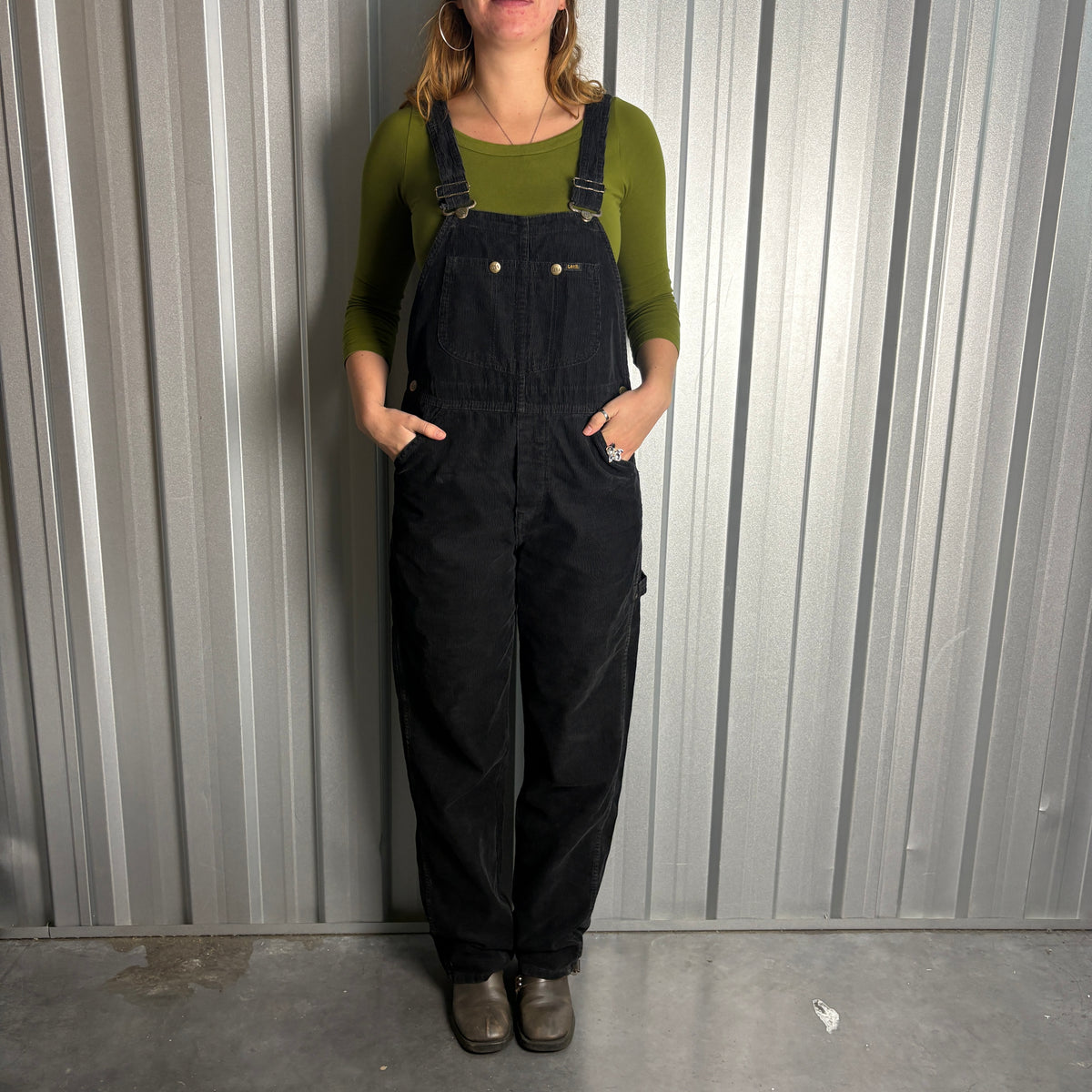Lee Black Corduroy Workwear Dungarees - S