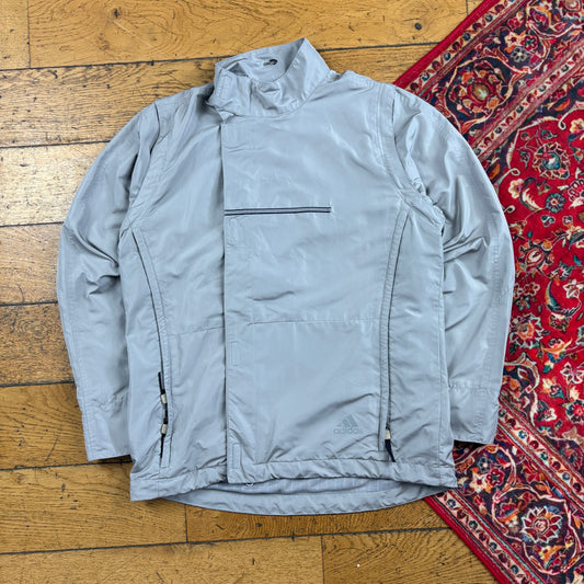Vintage Adidas Womens Y2K Asymmetrical Silver Technical Gorpcore Jacket - Size10