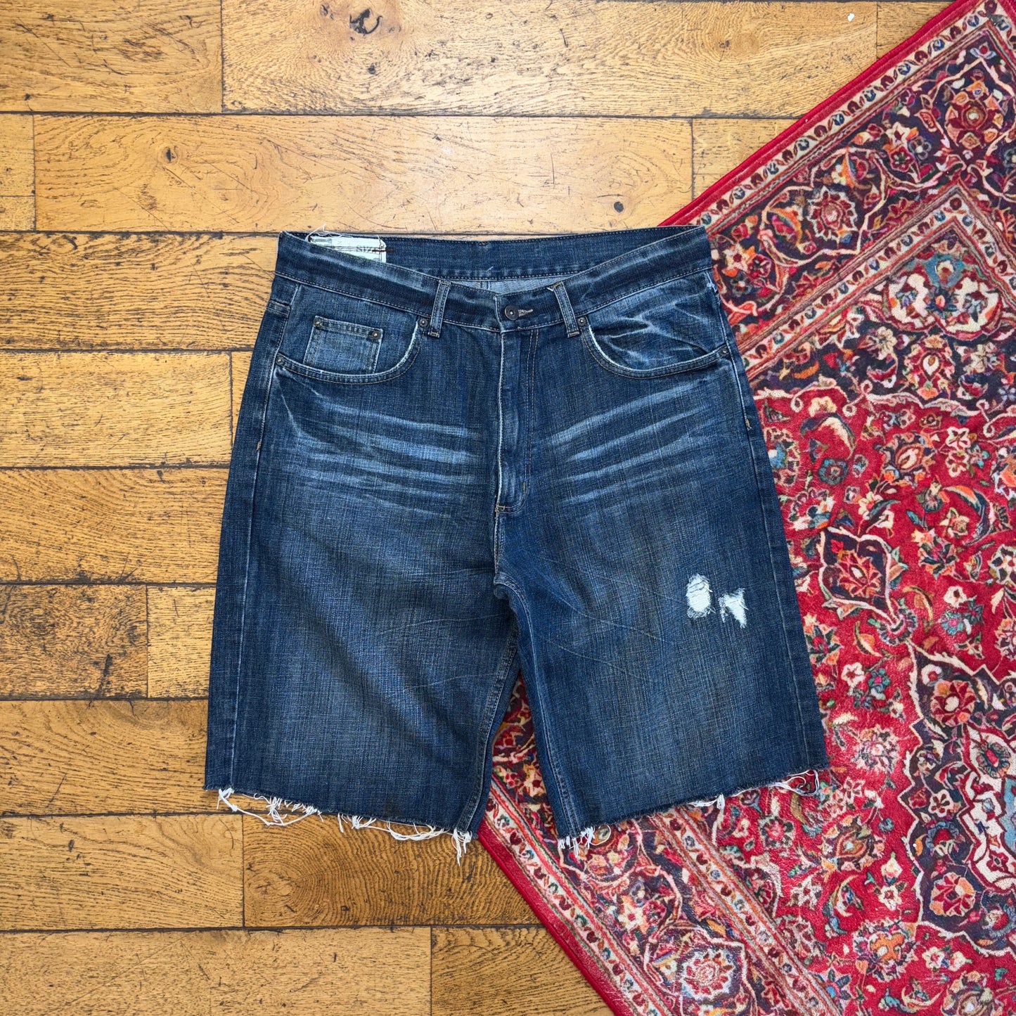 Vintage Embroidered Hip Hop Baggy Shorts Blue Jorts - 36