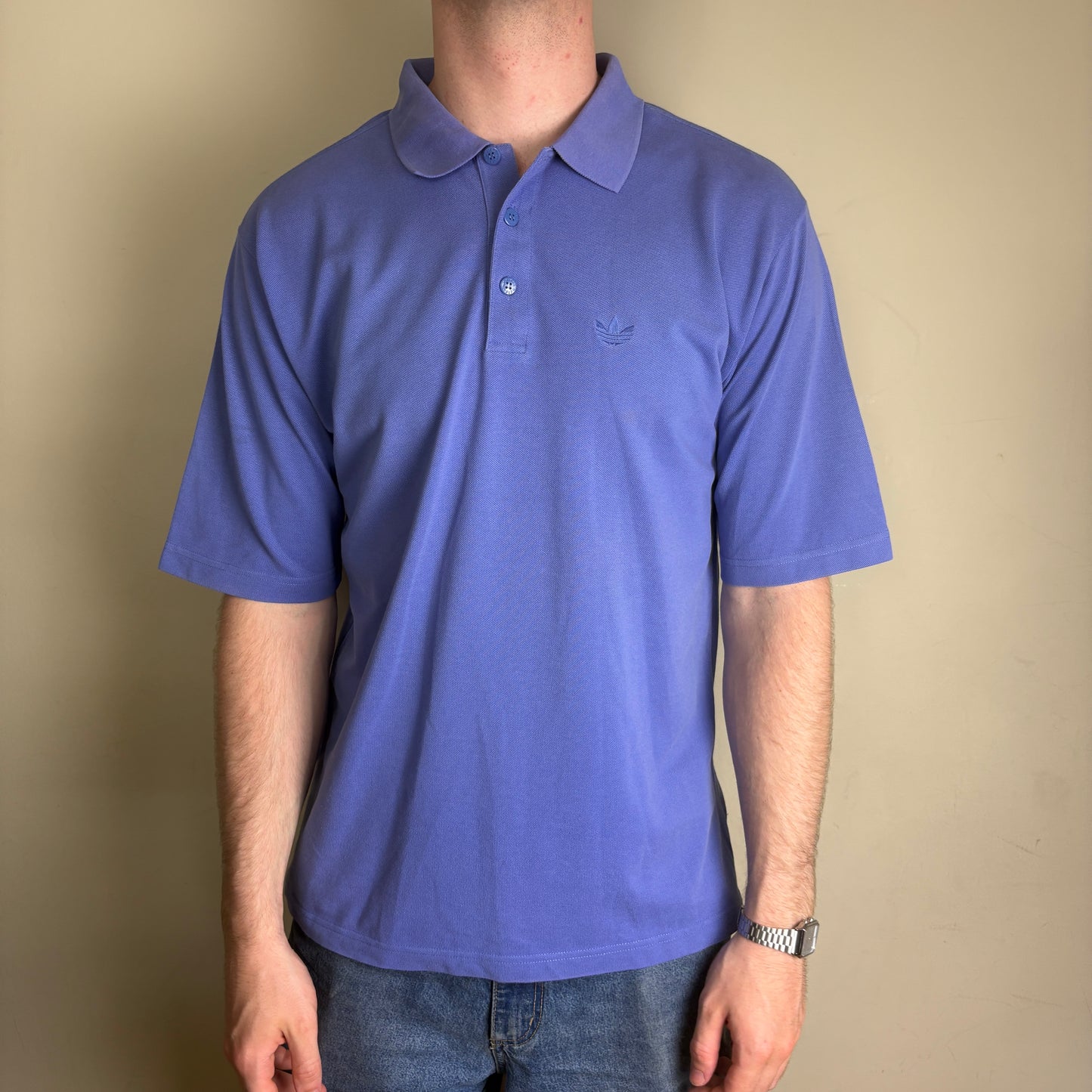 Vintage 90s Adidas Originals Purple Embroidered Polo Shirt - M