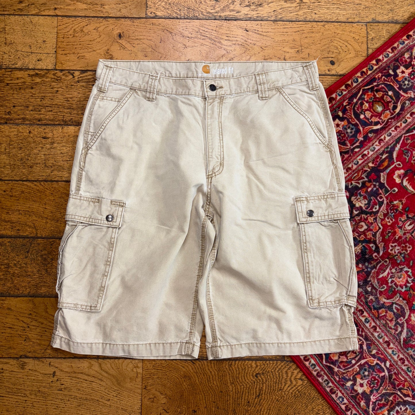 Vintage Carhartt Cream Workwear Baggy Carpenter Shorts - 38