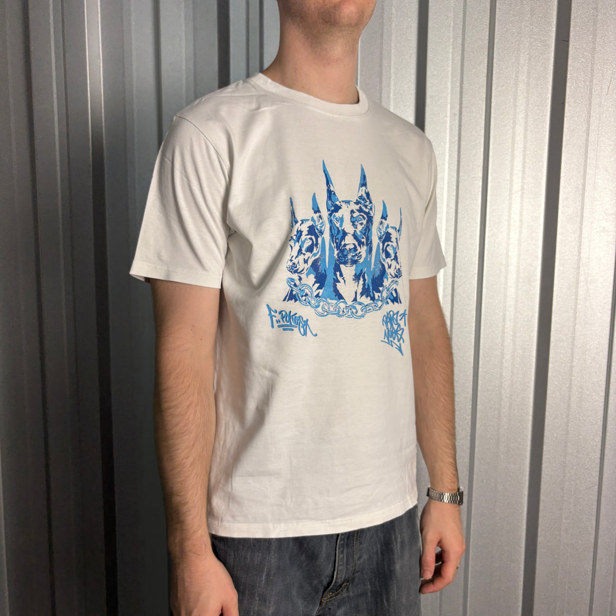 Papa Nugs White Doberman Dog Graphic T-Shirt - M