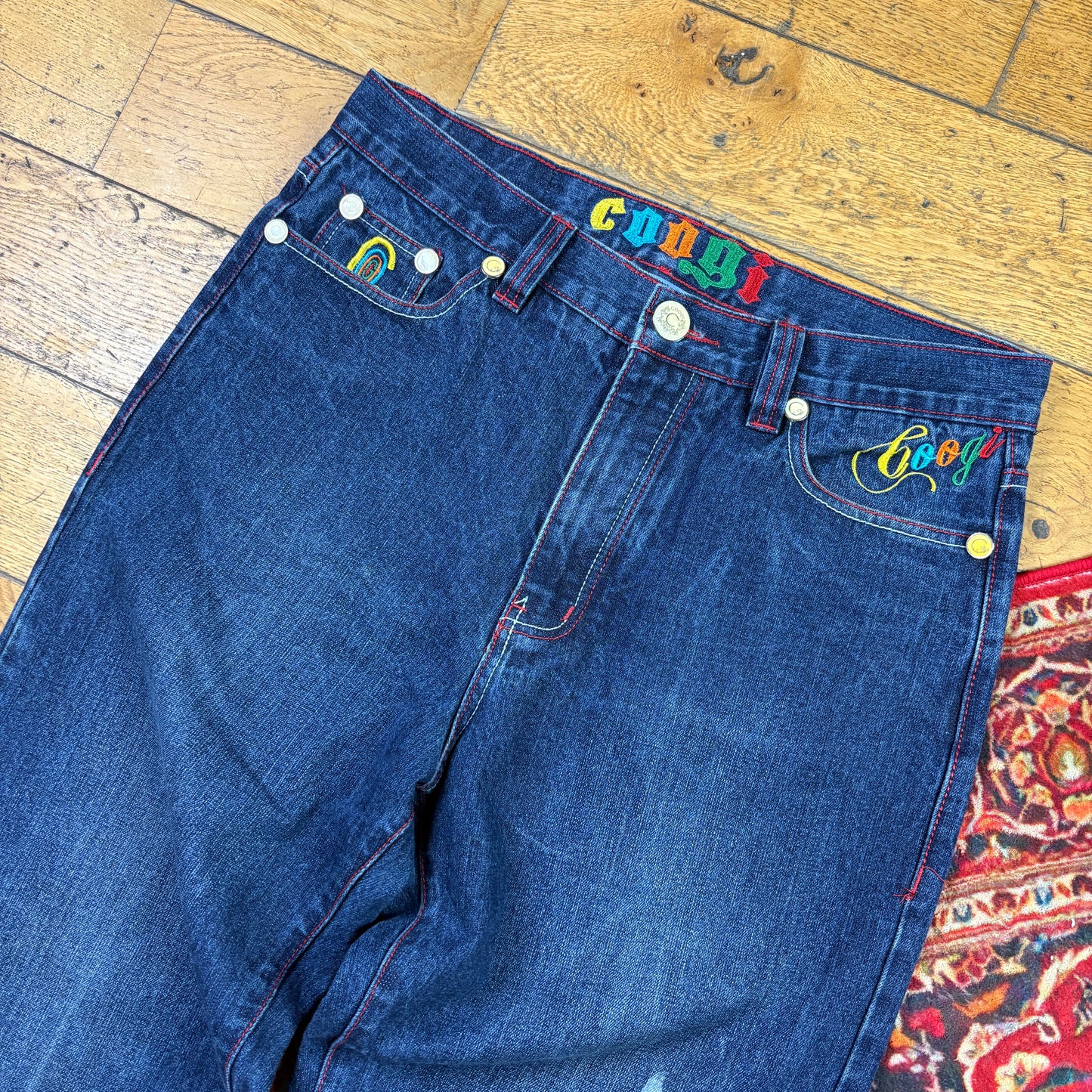 Vintage Coogi Blue Embroidered Y2K Hip Hop Baggy Jeans - 36