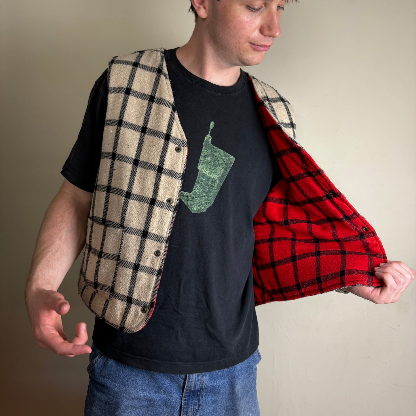 Vintage Energie Nova Check Gilet Vest Jacket - M