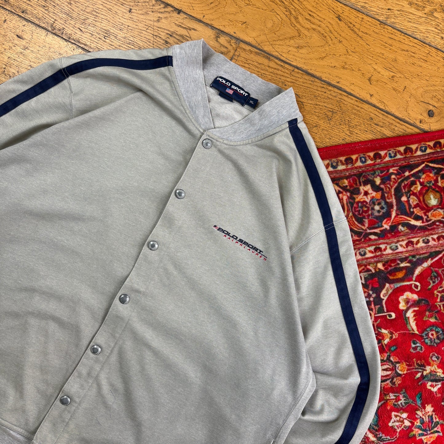 Vintage 90s Ralph Lauren Polo Sport Grey Button Embroidered Sweatshirt - XL
