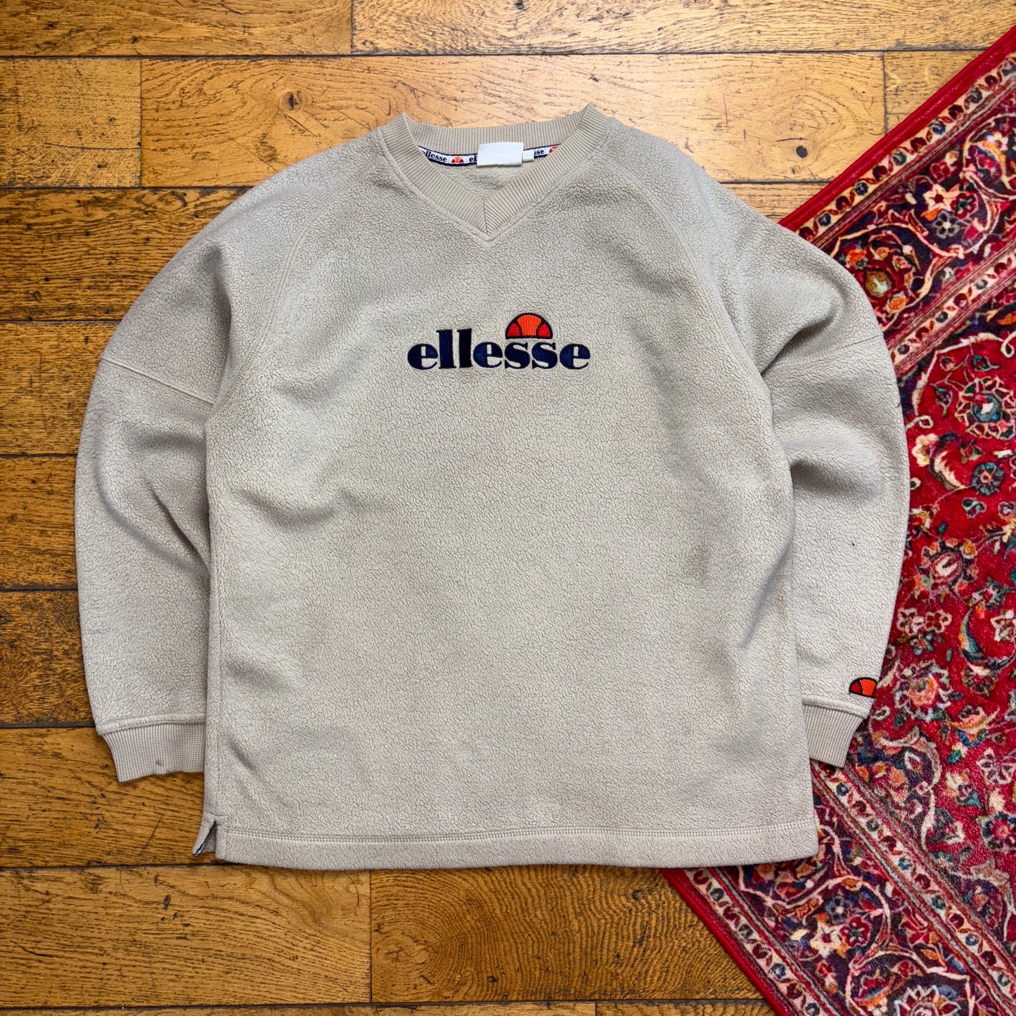 Vintage 90s Ellesse Green Khaki Fleece Embroidered Sweatshirt - M