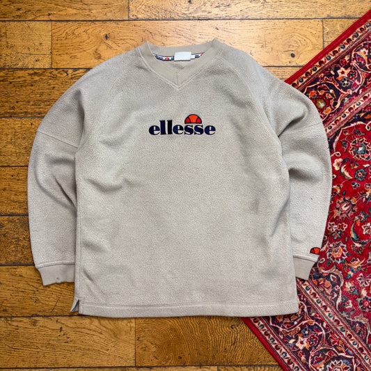 Vintage 90s Ellesse Green Khaki Fleece Embroidered Sweatshirt - M