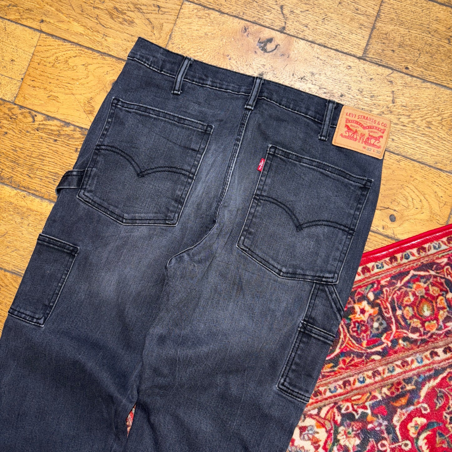 Vintage Levis Black Carpenter Workwear Straight Trousers - 32S