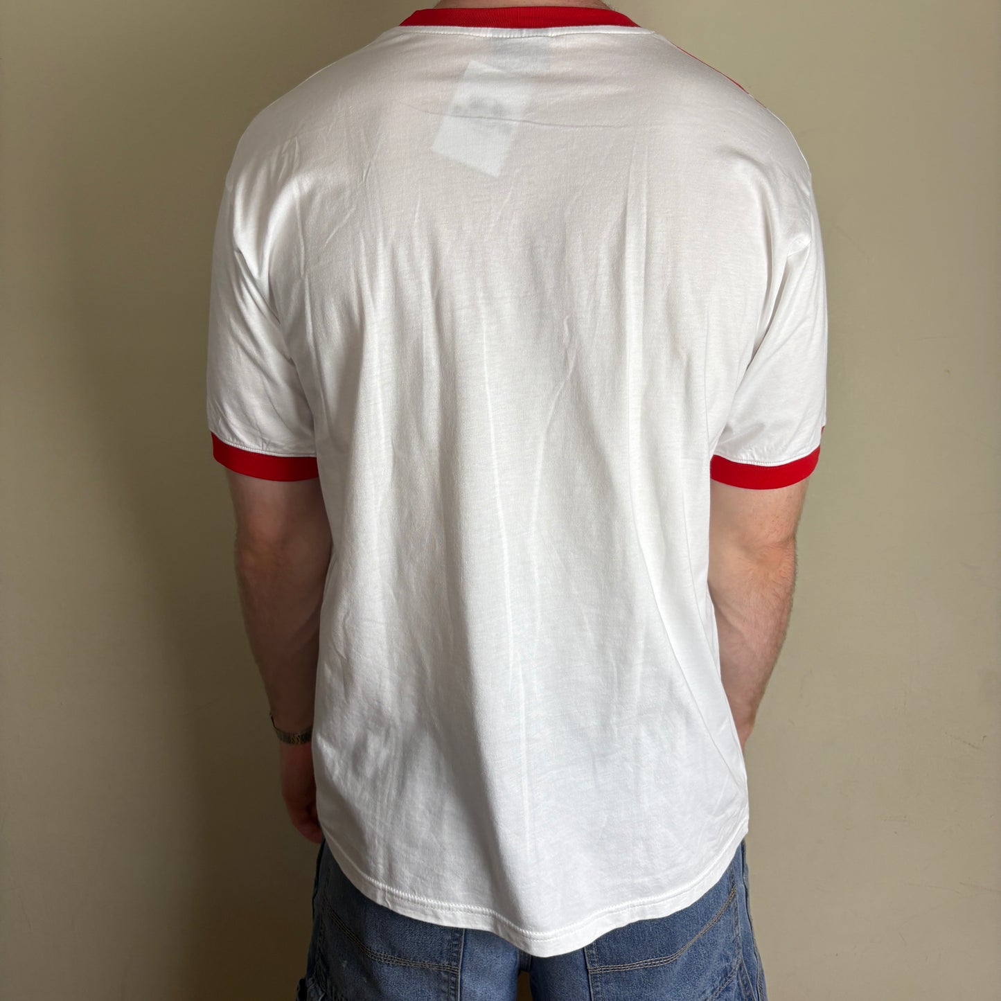 Vintage World Cup White Red Ringer Graphic T-Shirt - L
