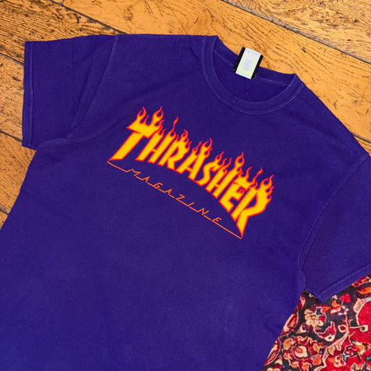 Vintage Thrasher Flames Purple Skate Graphic T-Shirt - S