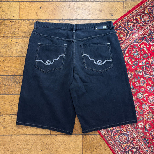 Vintage Ecko Unltd Black Embroidered Y2K Hip Hop Baggy Jeans Shorts Jorts - 40