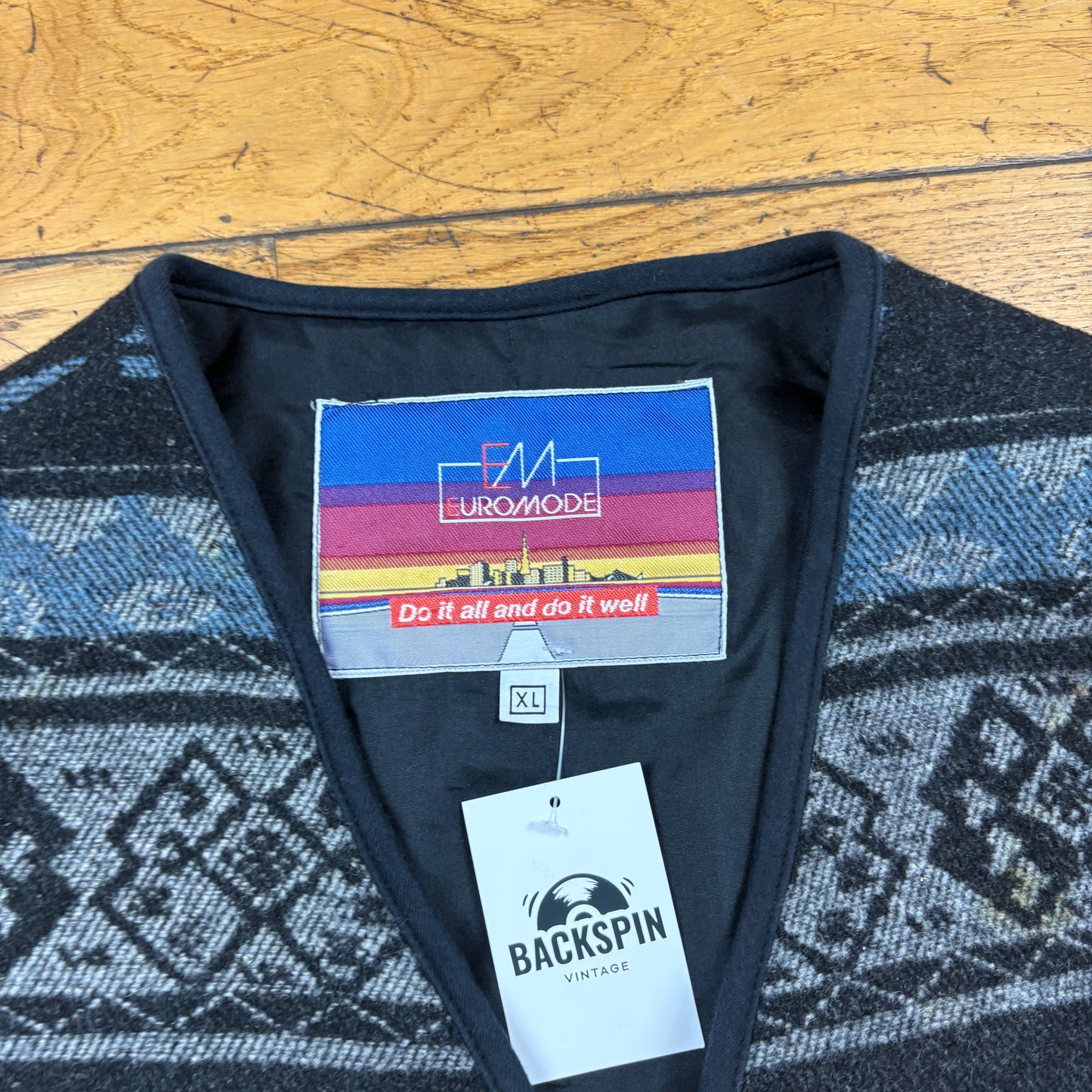 Vintage Knit Blue Patterned Waistcoat Vest Gilet - XL