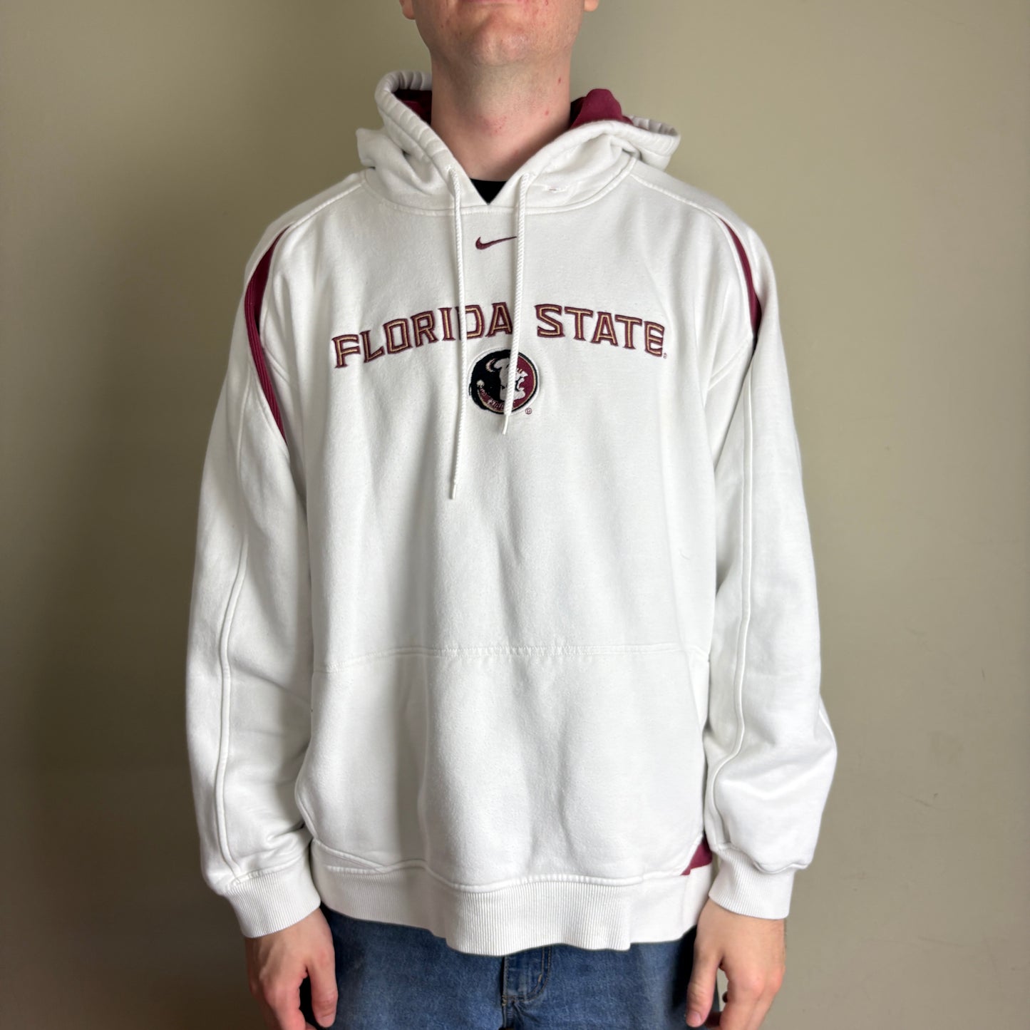 Vintage Nike Florida State White Embroidered Hoodie Sweatshirt - XL