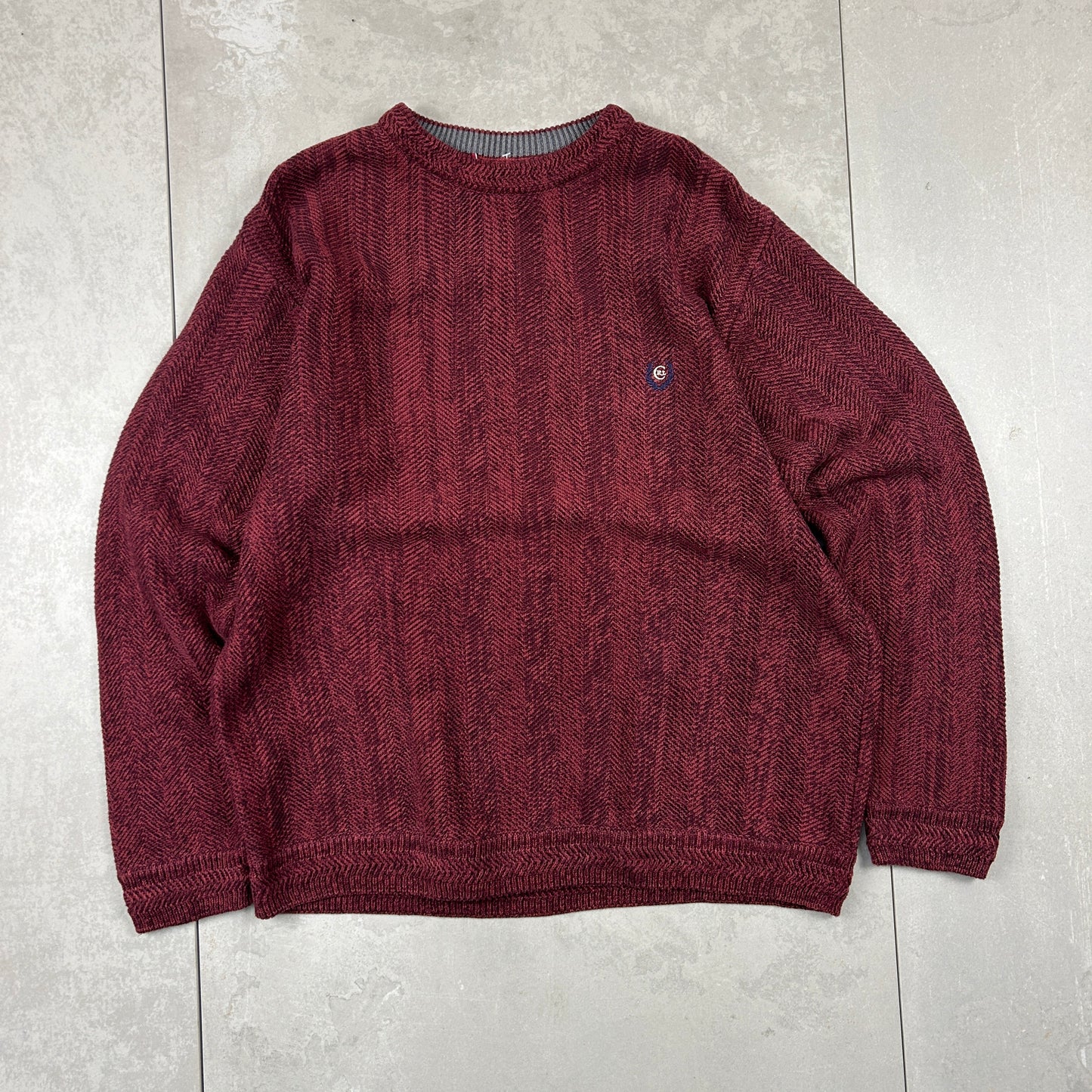 Vintage Chaps Ralph Lauren Chunky Knit Burgundy Fisherman Jumper - M