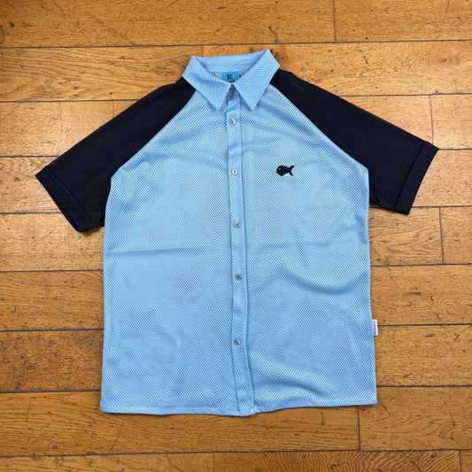Vintage Fishbone Blue Surfwear Polo Mesh T-Shirt - L