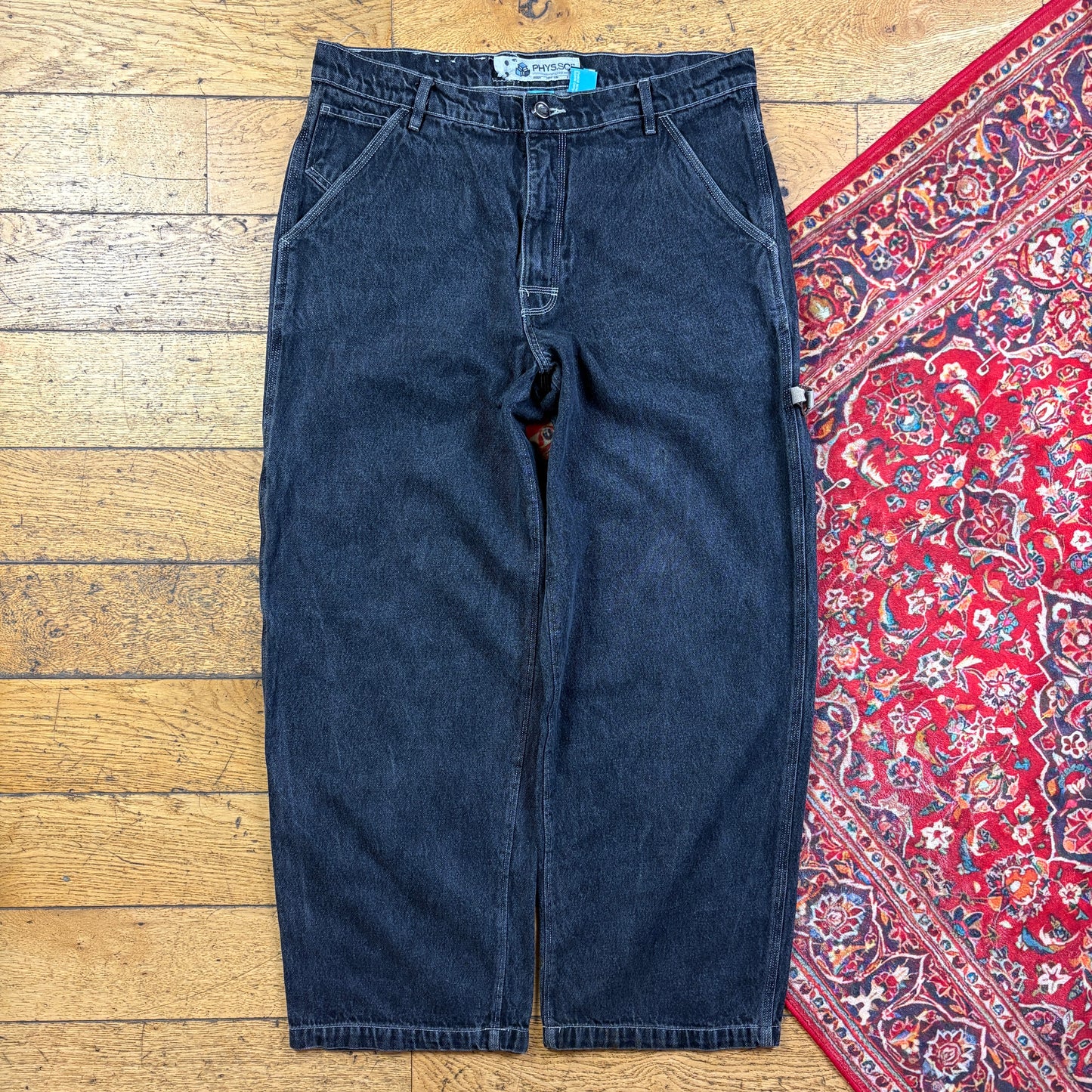 Vintage Black Embroidered Y2K Hip Hop Baggy Jeans - 40