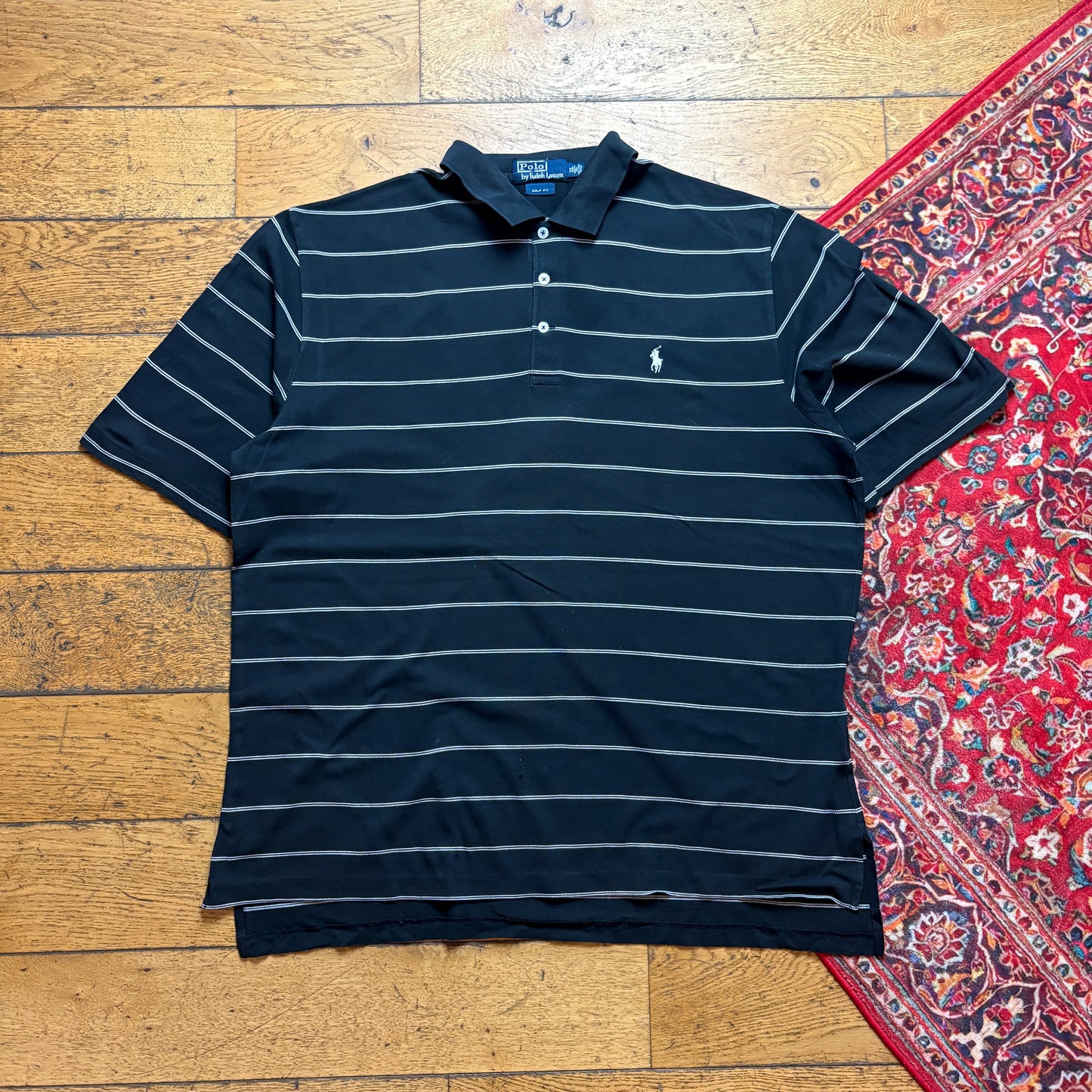 Vintage Ralph Lauren Black Stripe Polo T Shirt - XL