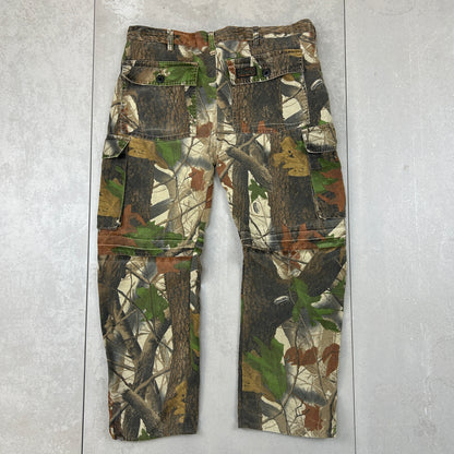 Vintage Real Tree Camo Baggy Khaki Cargo Workwear Hunting Trousers - 36