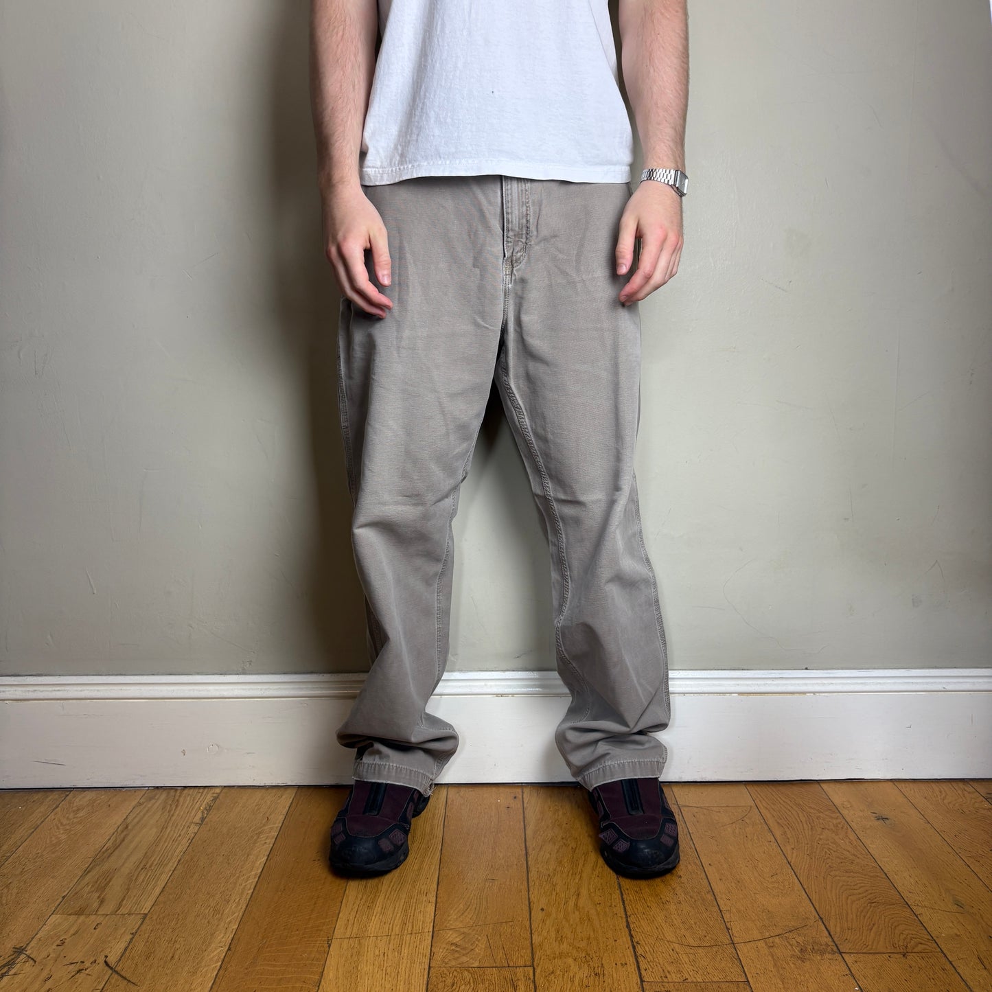 Vintage Carhartt Light Brown Grey Workwear Carpenter Baggy Trousers - 36L