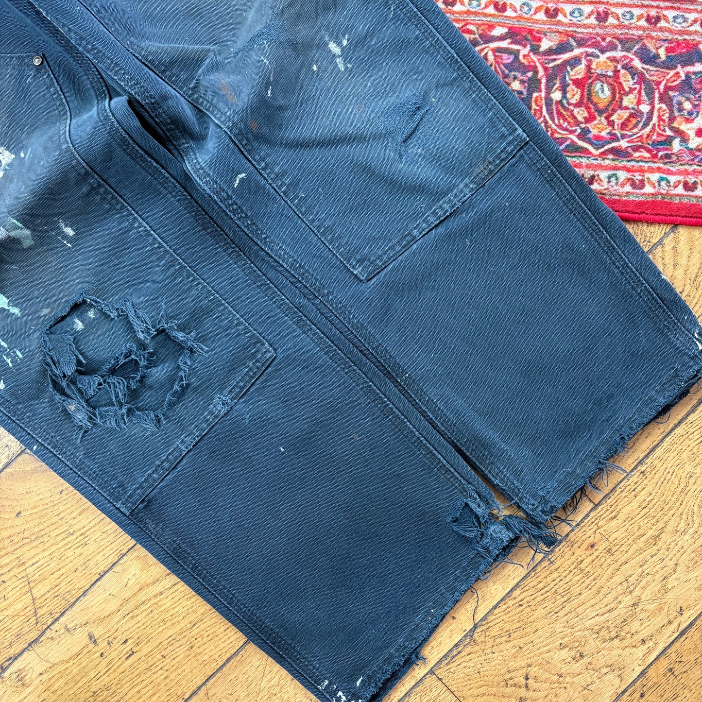 Vintage Carhartt Black Double Knee Workwear Carpenter Baggy Trousers - 33